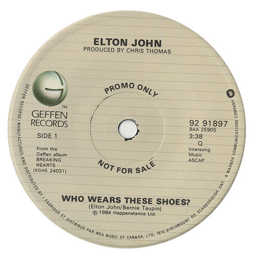 Elton John Who Wears These Shoes 7" vinyl single (7 inch record / 45) Canadian JOH07WH117096