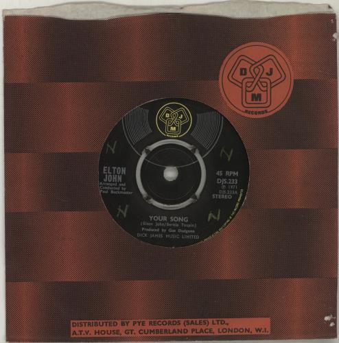 Elton John Your Song - WOL 7" vinyl single (7 inch record / 45) UK JOH07YO688293
