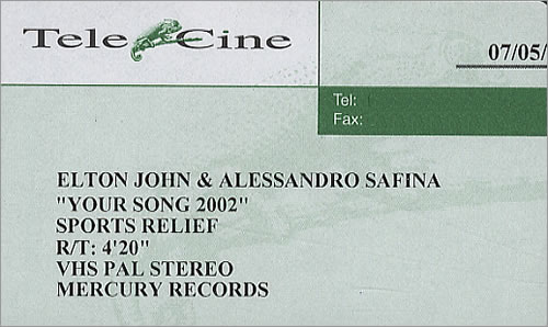 Elton John Your Song 2002 video (VHS or PAL or NTSC) UK JOHVIYO219160