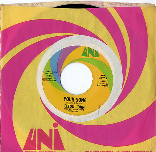 Elton John Your Song 7" vinyl single (7 inch record / 45) US JOH07YO610299