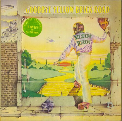 Elton John Goodbye Yellow Brick Road - Yellow + Sticker 2-LP vinyl record set (Double Album) UK JOH2LGO51121