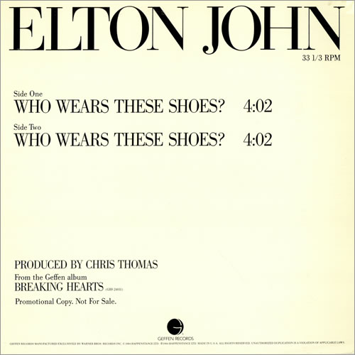 Elton John Who Wears These Shoes? US Promo 12" vinyl single (12 inch