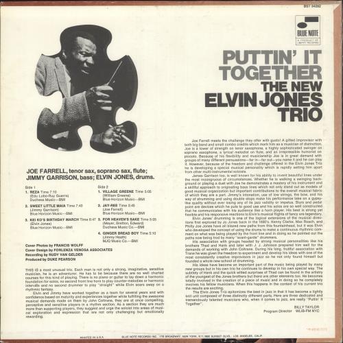 Elvin Jones Puttin' It Together vinyl LP album (LP record) US EJOLPPU532300