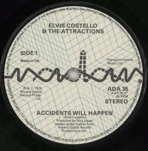 Elvis Costello Accidents Will Happen - Inside Out Sleeve 7" vinyl single (7 inch record / 45) UK COS07AC43373