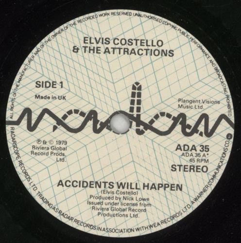 Elvis Costello Accidents Will Happen 7" vinyl single (7 inch record / 45) UK COS07AC43372