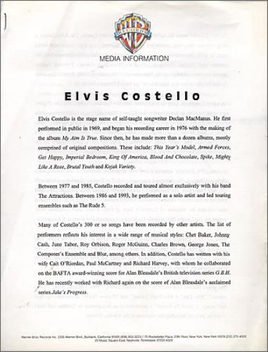 Elvis Costello All This Useless Beauty media press pack US COSPPAL366439