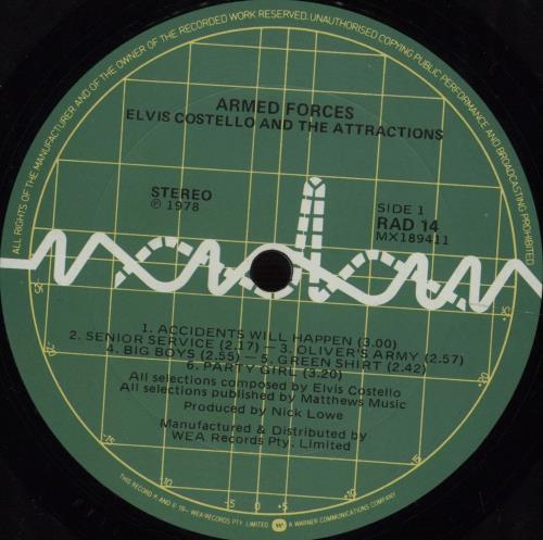 Elvis Costello Armed Forces vinyl LP album (LP record) Australian COSLPAR670954