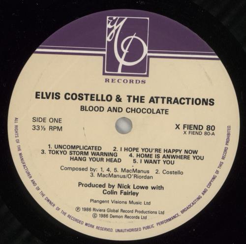 Elvis Costello Blood & Chocolate vinyl LP album (LP record) UK COSLPBL733172