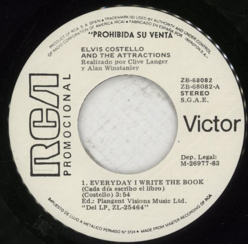 Elvis Costello Everyday I Write The Book = Cada Da Escribo El Libro - Promo 7" vinyl single (7 inch record / 45) Spanish COS07EV864465