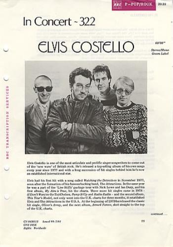 Elvis Costello In Concert vinyl LP album (LP record) UK COSLPIN348677