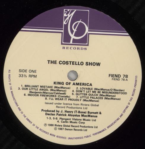 Elvis Costello King Of America vinyl LP album (LP record) UK COSLPKI461422