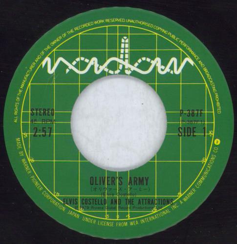 Elvis Costello Oliver's Army 7" vinyl single (7 inch record / 45) Japanese COS07OL824176