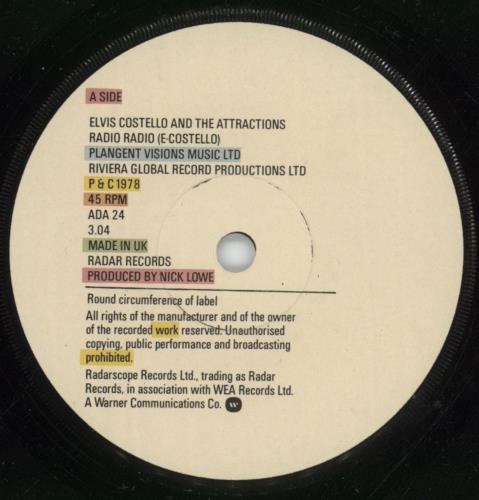 Elvis Costello Radio Radio 7" vinyl single (7 inch record / 45) UK COS07RA42538