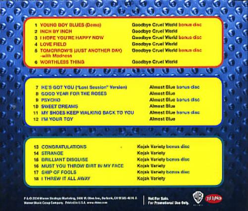 Elvis Costello Selections From Almost Blue/Goodbye Cruel World/Kojak Variet CD-R acetate US COSCRSE302056