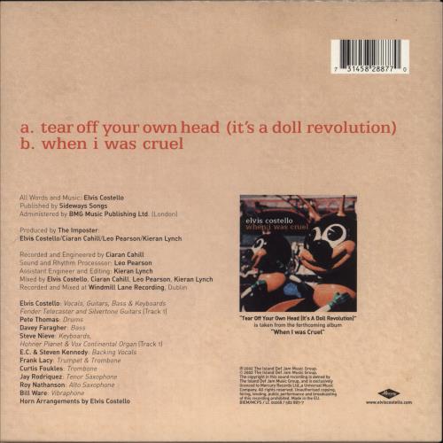 Elvis Costello Tear Off Your Own Head (It's A Doll Revolution) - Red Vinyl + Numbered 7" vinyl single (7 inch record / 45) UK COS07TE212013