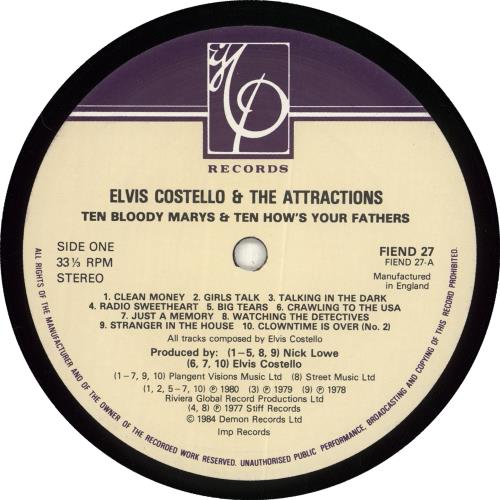 Elvis Costello Ten Bloody Marys & Ten How's Your Fathers - stickered vinyl LP album (LP record) UK COSLPTE707766