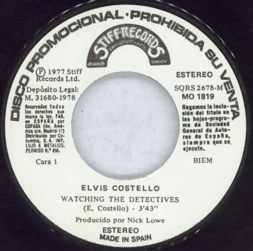 Elvis Costello Watching The Detectives 7" vinyl single (7 inch record / 45) Spanish COS07WA824306