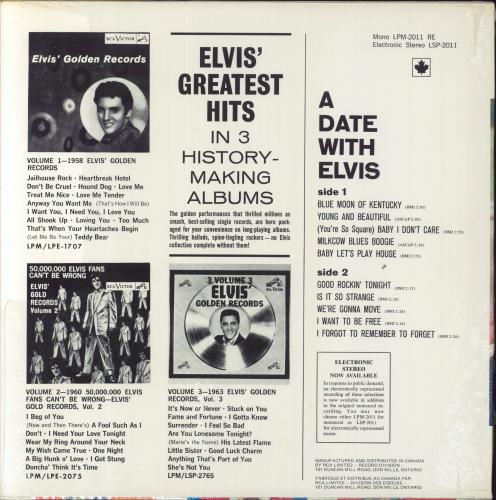 Elvis Presley A Date With Elvis vinyl LP album (LP record) Canadian ELVLPAD832016