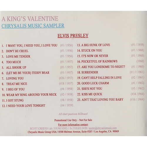 Elvis Presley A King's Valentine CD-R acetate US ELVCRAK320356