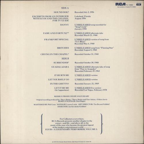 Elvis Presley A Legendary Performer Volume 3 vinyl LP album (LP record) UK ELVLPAL369537