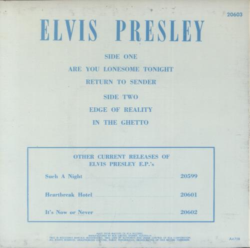 Elvis Presley Are You Lonesome Tonight 7" vinyl single (7 inch record / 45) Australian ELV07AR567768
