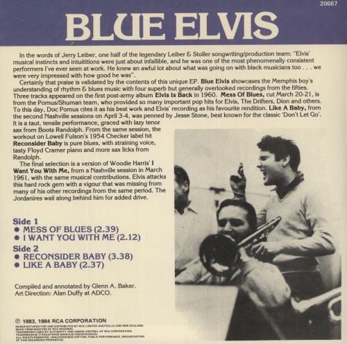 Elvis Presley Blue Elvis EP 7" vinyl single (7 inch record / 45) Australian ELV07BL378537