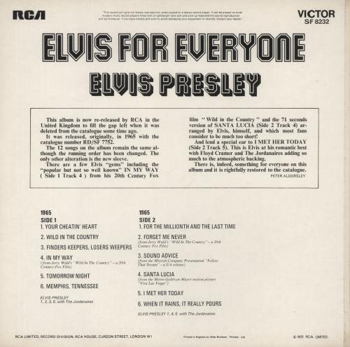Elvis Presley Elvis For Everyone vinyl LP album (LP record) UK ELVLPEL133202