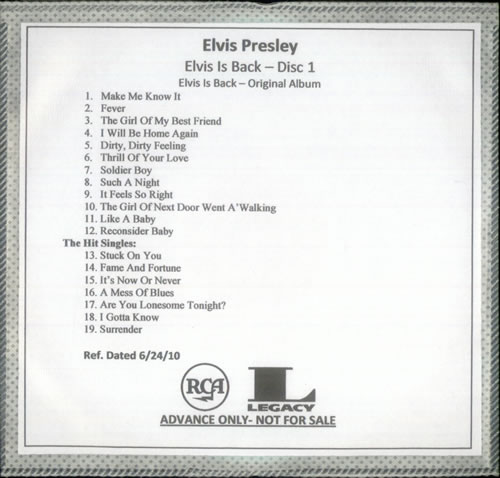 Elvis Presley Elvis Is Back CD-R acetate US ELVCREL536619