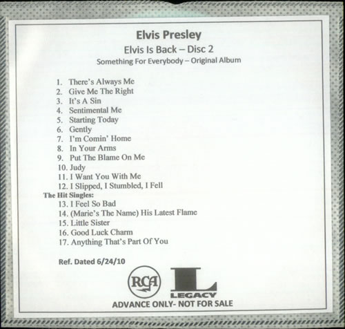 Elvis Presley Elvis Is Back CD-R acetate US ELVCREL536619