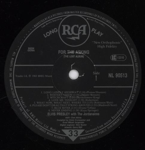 Elvis Presley For The Asking vinyl LP album (LP record) German ELVLPFO240202