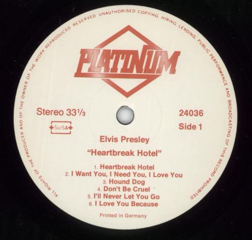 Elvis Presley Heartbreak Hotel vinyl LP album (LP record) German ELVLPHE887423