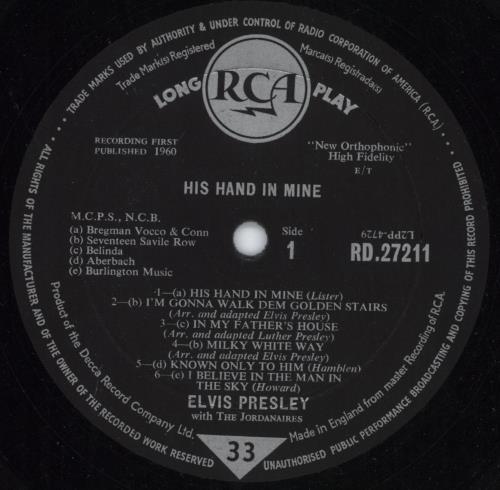Elvis Presley His Hand In Mine - 1st - VG vinyl LP album (LP record) UK ELVLPHI758510