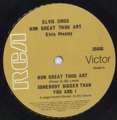 Elvis Presley How Great Thou art 7" vinyl single (7 inch record / 45) Australian ELV07HO240701