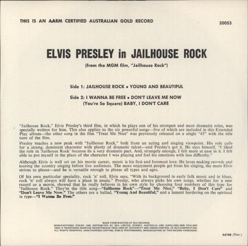 Elvis Presley Jailhouse Rock 7" vinyl single (7 inch record / 45) Australian ELV07JA887446