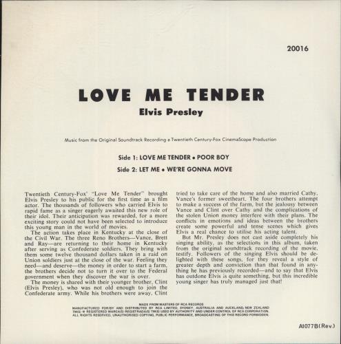 Elvis Presley Love Me Tender 7" vinyl single (7 inch record / 45) Australian ELV07LO372406