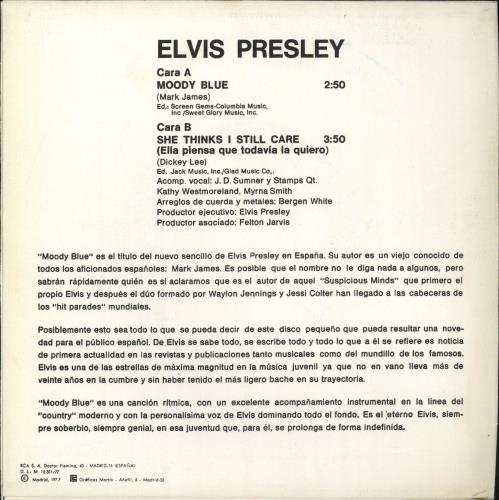 Elvis Presley Moody Blue 7" vinyl single (7 inch record / 45) Spanish ELV07MO702655
