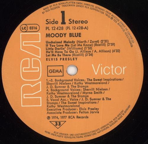 Elvis Presley Moody Blue vinyl LP album (LP record) German ELVLPMO727401