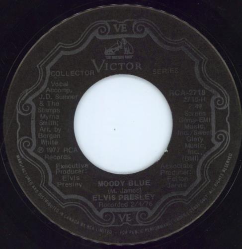 Elvis Presley Moody Blue 7" vinyl single (7 inch record / 45) Canadian ELV07MO815536