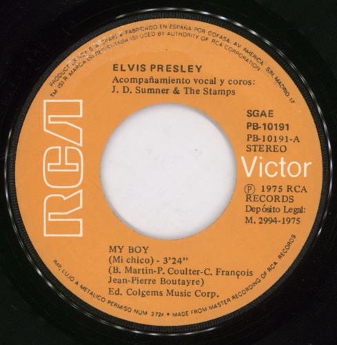 Elvis Presley My Boy 7" vinyl single (7 inch record / 45) Spanish ELV07MY402548