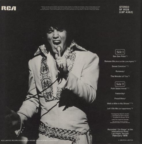 Elvis Presley On Stage - UK p/s vinyl LP album (LP record) US ELVLPON888961
