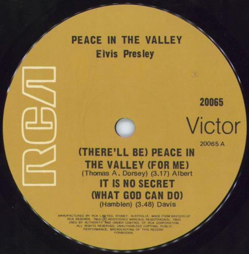 Elvis Presley Peace In The Valley 7" vinyl single (7 inch record / 45) Australian ELV07PE567775