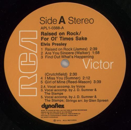 Elvis Presley Raised On Rock / For Ol' Times Sake vinyl LP album (LP record) Canadian ELVLPRA740608
