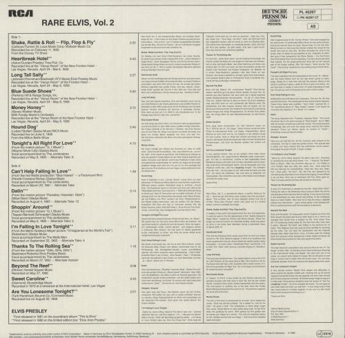 Elvis Presley Rare Elvis Volume 2 vinyl LP album (LP record) German ELVLPRA249485