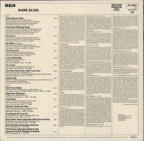 Elvis Presley Rare Elvis vinyl LP album (LP record) German ELVLPRA210053