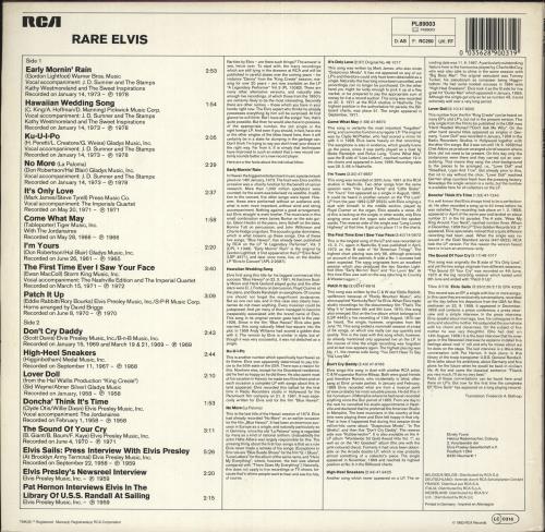 Elvis Presley Rare Elvis vinyl LP album (LP record) German ELVLPRA736970