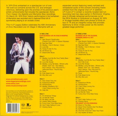 Elvis Presley Recorded Live On Stage In Memphis: Legacy Edition - 180gm Vinyl 4-LP vinyl album record set UK ELV4LRE801189
