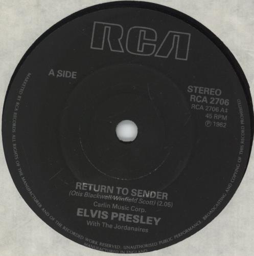 Elvis Presley Return To Sender 7" vinyl single (7 inch record / 45) UK ELV07RE881798