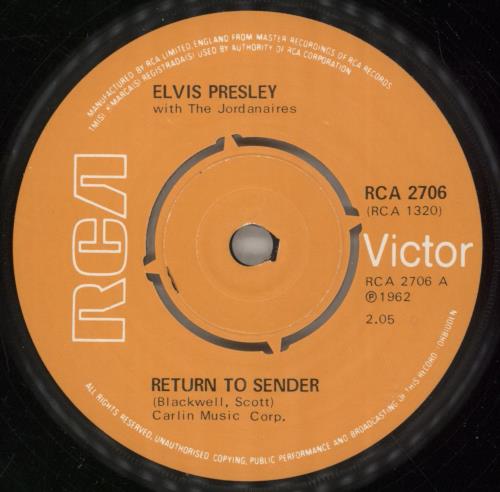 Elvis Presley Return To Sender 7" vinyl single (7 inch record / 45) UK ELV07RE888414