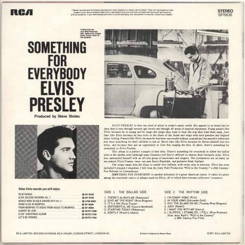 Elvis Presley Something For Everybody - Matt vinyl LP album (LP record) UK ELVLPSO707843