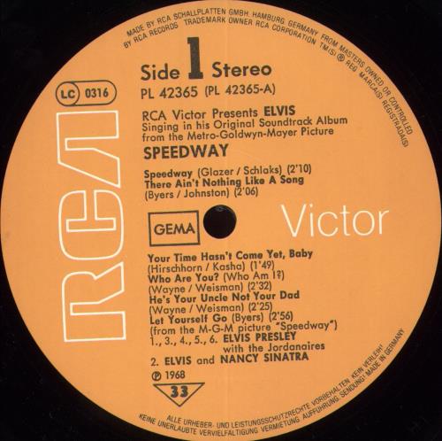 Elvis Presley Speedway - Orange label vinyl LP album (LP record) German ELVLPSP715376